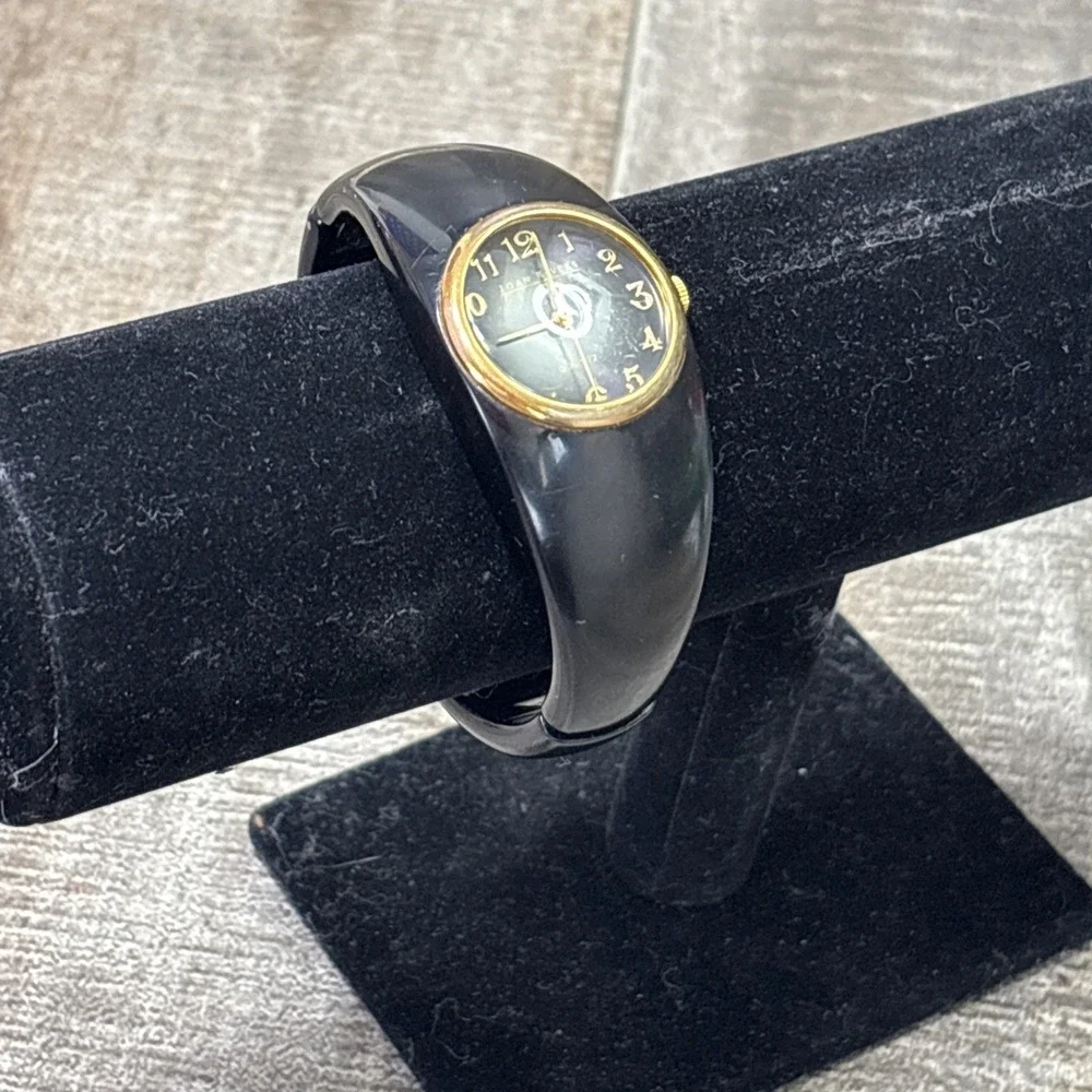 JOAN RIVERS Classics BLACK W/ GOLD TONE ACCENTS Bangle Watch - Needs Battery